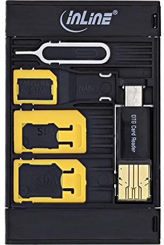 InLine 35091 SIM-Box, Adaptador de Tarjeta SIM y Caja de Accesorios con Lector de Tarjetas OTG