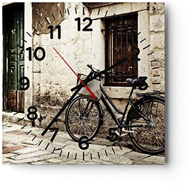 Modern Wanduhr Straße Fahrrad Stadt Ruinen 30x30cm Quadrat Klein Wand Uhr Glas Analog Zimmeruhren Küche Büro Wohnzimmer Glasuhr Wall Clock Dekoration Design Wanddekoration Küchenuhr C4AC30x30-2667