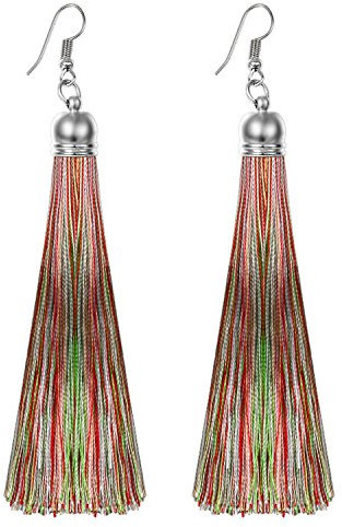 Flongo Damen Ohrringe, Lange Tropfen Troddel Quasten Kugel Anhänger Ohrring Baumeln Böhmische Ohrringe Ohrstecker Ohrhänger Bunt Mehrfarbig Troddel Damen Frauen