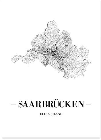 JUNIWORDS Stadtposter - Wähle Deine Stadt - Saarbrücken - 21 x 30 cm Poster - Schrift A - Weiß