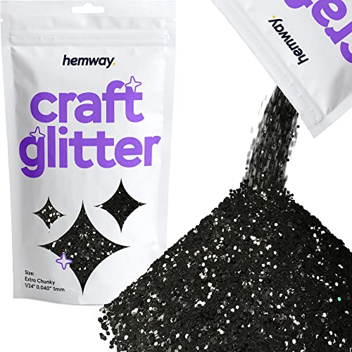 Hemway Schwarz Craft Glitter 100g 3,5 Unzen Extra-Chunky 1/24 0,040 1MM für Kunsthandwerk Tumblers Papier Glasdekorationen Verschönern