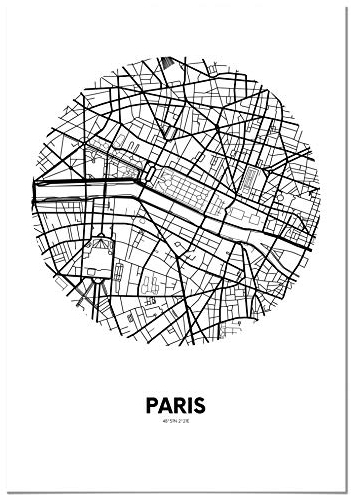 Panorama Poster Karte Kreis von Paris 21 x 30 cm - Gedruckt auf qualitativ hochwertigem Poster - Wandbild Wohnzimmer - Poster Schlafzimmer - Bilder Stadt - Poster Vintage - Deko Hause