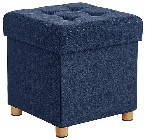 SONGMICS Sitzhocker mit Stauraum, kleine klappbare Sitzbank, 38 x 38 cm Fußbank, Aufbewahrungsbox, bis 300 kg belastbar, für Wohnzimmer Schlafzimmer Schlafsaal, mitternachtsblau LSF14IN