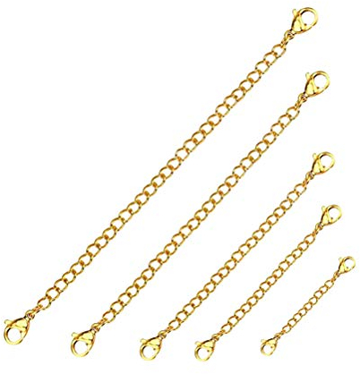 Artibetter 5Pcs Edelstahl Kettenverlängerung mit Karabinerverschluss Halskette Extender Armband Extender Ketten für Schmuckherstellung (Gold)