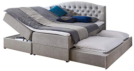 Atlantic Home Collection Boxspringbett LOTTE, 180x200 cm, inklusive zweiteiliger Matratze (Härtegrad H2), Topper, Bettkasten (links) und ausziehbares Gästebett, grau