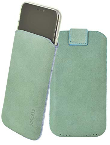 Suncase Etui Tasche kompatibel mit iPhone 11 Pro (5.8) mit ZUSÄTZLICHER Hülle/Schale/Bumper/Silikon *Lasche mit Rückzugfunktion* Handytasche Ledertasche Schutzhülle Case in antik-türkis