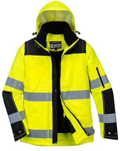 Portwest C469 Professionelle 3-in-1 Hochsichtbare Jacke Winter Stehkragen | Gelb/Schwarz, 2XL, EN ISO 20471 Klasse 3, EN 342, 300D Oxford, Polyester, Langarm, Reißverschluss, Normalgröße, Wasserdicht