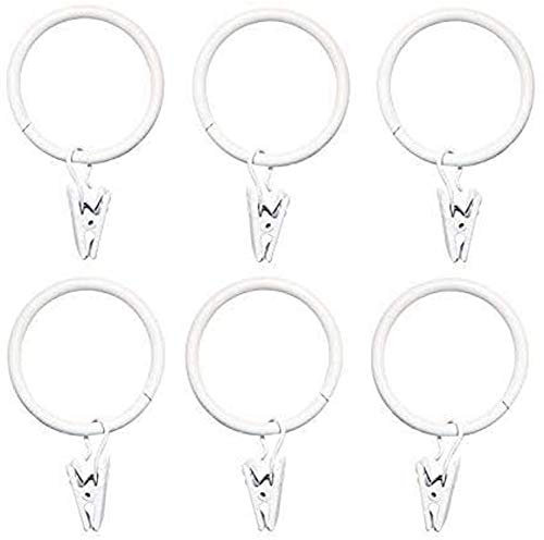 esowemsn Lot de 20 anneaux de rideaux en métal blanc de 32 mm avec clips décoratifs antirouille vintage pour rideaux lourds et rideaux