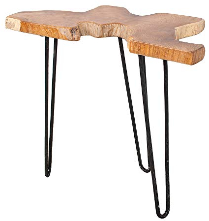 LEBENSwohnART Teak Konsole DINDONG Konsolentisch ca. 75-90cm Massivholz Tisch Baumkante Unikat