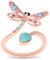 GNOCE Türkis Libelle verstellbarer Ring 18 Karat Roségold überzogen Damen offener Ring mit Bunt Zirkonia Stein Mode Schmuck für Frauen Mädchen