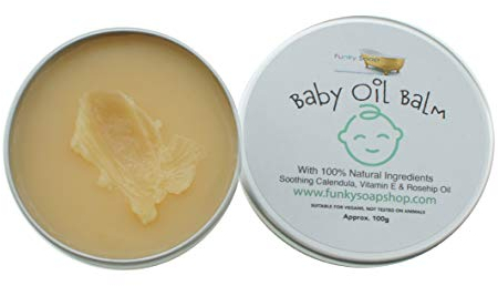 Funky Soap Babyöl-Balsam, beruhigende Calendula, Vitamin E & Hagebuttenöl, 100 g