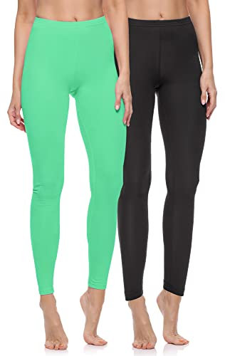 Merry Style 2er Pack Leggings Damen Baumwolle für das ganze Jahr Bequeme Leggings Blickdicht Damen Ideal für Yoga Sport Gym und Freizeit MS10-198 MS10-198 (Schwarz/Minze, XL)