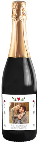 Idea regalo spumante Prosecco DOC, bottiglia personalizzata originale per San Valentino, bomboniere, anniversario di fidanzamento e di matrimonio (0,75L, Foto e testo)