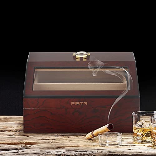 PIPITA Zigarren Humidore, Zigarrenschachtel mit Hygrometer und Luftbefeuchter, Zedernholz Desktop Zigarren Humidore für 40 Zigarren (PD089)