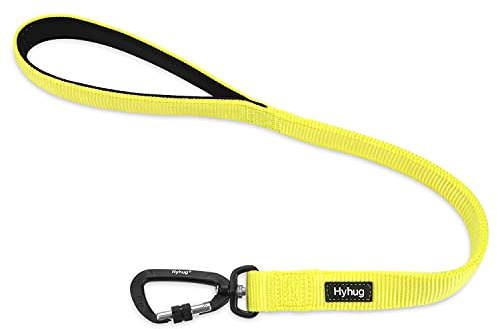 Hyhug Durable Nylon 24 Inch Short Lead with Soft Padded Neoprene Lined Handle for Medium Large Giant Dogs -Walking, Professional Training, Daily Use Lead. (24 Inch, Illuminating Yellow)