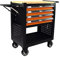 TRUTZHOLM Werkstattwagen Profi Compact Massive Holzplatte mit 4 Schubladen + Stauraum leer Montagewagen Werkzeugwagen Seitenablage (orange/schwarz)