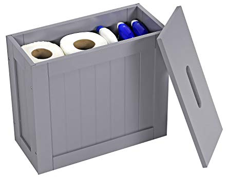 Taylor & Brown Slimline Wooden Bathroom Storage Unit, Toilet Roll Paper Cabinet, Compact Wooden Shaker Bathroom Box, Multi-Purpose Cleaning Tidy Box, Grey 37cm x 17cm x 33cm (Slim Storage Unit)