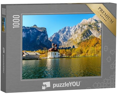 puzzleYOU: Puzzle 1000 Teile „Kirche St. Bartholomäus am Königssee im Herbst, Bayern, Deutschland“ – aus der Puzzle-Kollektion Burgen, Königssee