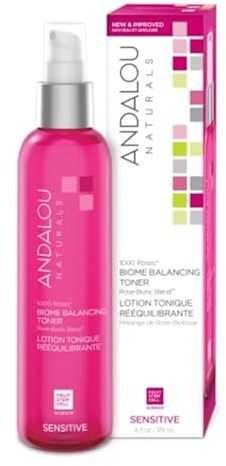 Andalou Naturals Toner, 1000 Roses Biome Balancing Facial Toner, Refreshing & Gentle on Sensitive Skin, Rose-Biotic Blend to Help Protect & Strengthen Skin Barrier, 6 Fl Oz Spray