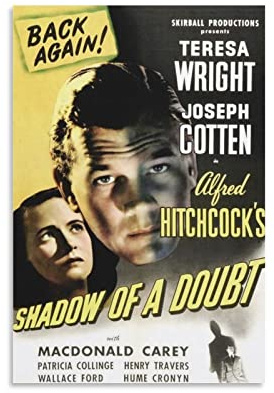 Filmposter Shadow Of A Doubt, Vintage, Horror, dekoratives Gemälde, Leinwand, Wandkunst, Wohnzimmer, Poster, Schlafzimmer, Gemälde, 20 x 30 cm