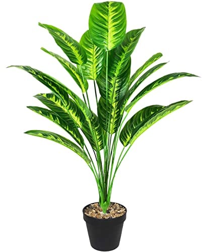 AIVORIUY Plantes Artificielles Arbre Oiseau de Paradis Artificiel en Pot Palmier Fausse avec Feuilles Bananier Tropical 80CM Grande Vertes Décoration pour Maison Salon Moderne (Jaune Vert)