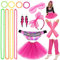 iZoeL 80er Jahre Kostüm Damen, 80er Outfit 80er Kleidung, 15tgl. ink. Tutu Rock Bauchtasche Haarreif Brille Armband Halskette Ohrringe, 80er Retro Party Accessoires