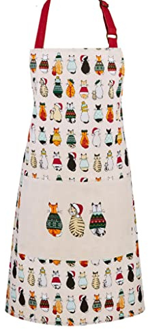 Ulster Weavers - Christmas Cats Apron (70 x 80cm) - 100% Cotton - 1x Pocket - Washable - Cat Apron for Christmas - Natural Apron for Chef - Christmas Kitchen Decorations - Cat Lovers Gifts