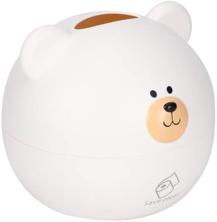 Cute Bear Tissue Box, Round Bear Head Shape Tissue Box Cover Facial Tissue Holder Dispenser Toilet Paper Holder Toilet Paper Container(White)