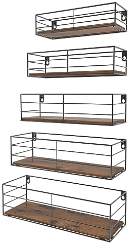 EYMPEU Estanterias de Pared, Estantes Flotantes de Pared Set de 5, Apto para Sala de Estar, Dormitorio, Cocina, Baño, Ahorre Espacio en El Hogar