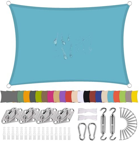 Voile d ombrage rectangulaire 2x2.5m Lac Bleu, Voiles d'Ombrage Anti UV, Anti UV, résistant à l'eau Toile + Kit de Fixation Inclus, pour Voiture,Restaurant,Jardin