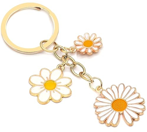 HOSBY Schlüsselanhänger für Frauen, niedlicher Gänseblümchen-Anhänger, Blumen-Schlüsselanhänger, Auto-Schlüsselanhänger für Geldbörse, Handtasche, Taschen, Dekoration, 1 Stück / Weiß, Einheitsgröße