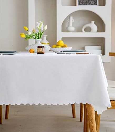 51x 71 wasserdichte Rechteckige Tischdecke Öl Auslaufsicher Knitterfrei Tischdecke Baumwolle 4-6 Plätze Tischdecke für Esszimmer, Küche, 130 x 180 cm Weiß