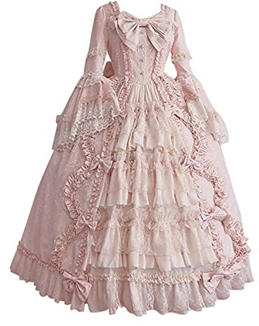 Robe victorienne française Lolita pour femme – Robe de bal rococo vintage avec nœud papillon à volants – Robe de princesse pour costumade – Déguisement d'Halloween – Rose (7 jours)