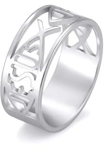 Jesus Fisch Ringe für Männer Frauen Edelstahl Skelett Stil Christian Symbol Jesus Fisch Ringe Glaube Schmuck, 4 UK, Edelstahl, Kein Edelstein (11, Silber)