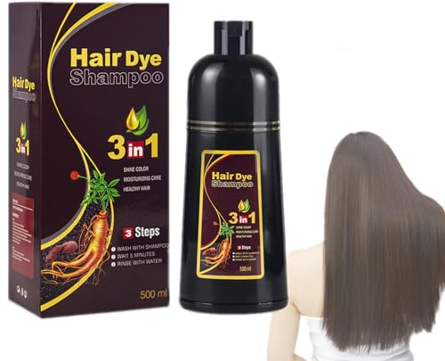 Mikabila 500ml Shampoo für Braun und Graues Haar - Natürliche Haarfarbe 3 in 1 für Männer & Frauen