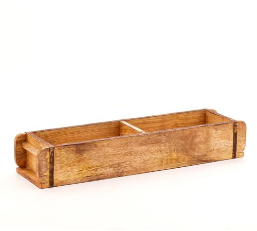 Die Stadtgärtner 2 x Vintage Ziegelformen aus recyceltem Holz mit zwei Kammern – 50 x 14 x 10 cm | Holzkisten mit zwei Kammern | Hochwertige Dekokisten mit Metallbeschlägen | Pflanzkiste | Holzbox