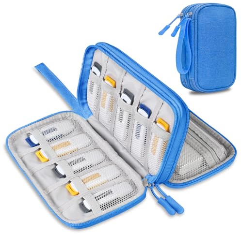 Lacdo USB-Flash-Laufwerk-Gehäuse, USB-Stick-Halter Hülle Organizer Tragbare Elektronische Zubehör Aufbewahrungstasche für San Disk/SamData/Samsung Jump Drive Memory Stick, Kabel, Blau