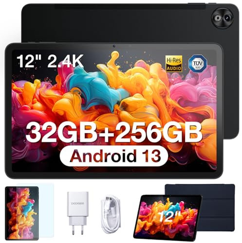 DOOGEE T20 Ultra 2025 Tablet 12 Pulgadas 32GB RAM+256GB ROM Tablet Android, Helio G99 Octa-Core, Batería 10800mAh, 4G LTE + 5G WiFi, Cámara 16MP+8MP, Tablet con Tarjetas SIM/GPS/Face ID/OTG/BT5.2