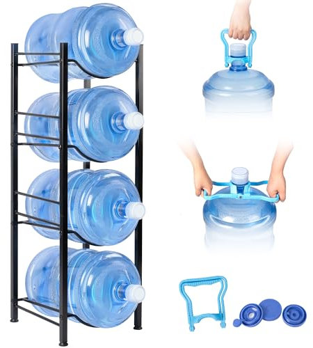 Klvied Soporte para jarra de agua de 5 galones, estante resistente de 4 niveles para organizador de botellas de agua, estante de almacenamiento desmontable para botellas de agua, estante enfriador de