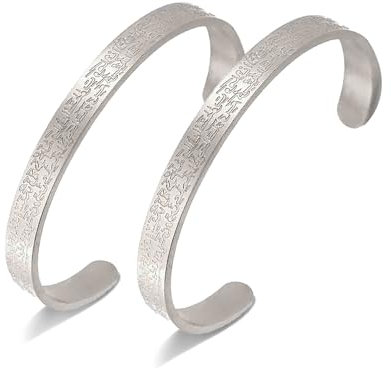 VASSAGO Ayatul Kursi Armband für Frauen Männer Muslim Koran Allah Offene Bracelet Arabische Kalligraphie Manschette Islam Eid Islamischer Schmuck Geschenke (Silber Islamisches Armband-2St.)