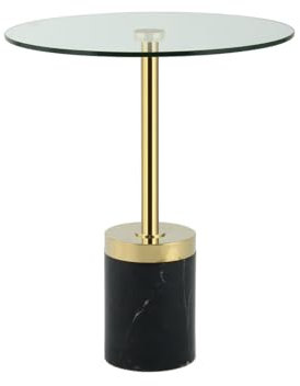 Qiyano Kalia Beistelltisch Schwarz - Elegantes Glas & Marmor Design, Wohnzimmer, Schlafzimmer, Nachttisch, Robust, Ablagetisch, Couchtisch, Sofatisch