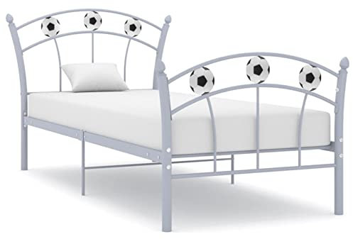 LAPOOH Einzelbett mit Fußball-Design, Bett, Bettgestell, Jugendbett, Schlafzimmer Bett, Bed Frame, Grau Metall 90x200 cm