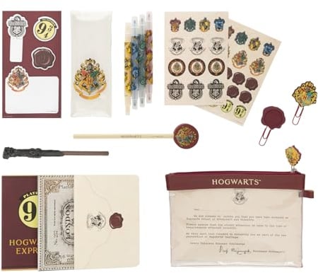 Grupo Erik Schreibwaren Hogwarts Express Harry Potter Kugelschreiber Bleistift mit Radiergummi - Federmäppchen Groß - Büroklammern - 4 Textmarker - Notizzettel Klebend Harry Potter Fanartikel