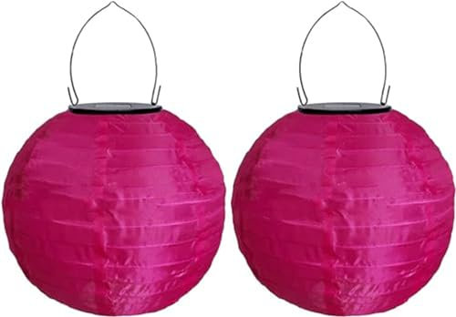 Lampions Solar Außen Wetterfest, Yeehliny Solar LED Laterne Wasserdicht Nylon Hängende Gartenlaterne, Solarlampions für Außen, LED Lampion Solar Lichterkette Aussen (20cm/2 Stück/Pink#)