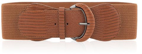 GEEHUA Breiter Elastischer Damengürtel, Stretch-Taillengürtel, Vintage-Stil, klobiger Bund, dehnbarer Damengürtel für Kleider, Jeans(Braun)