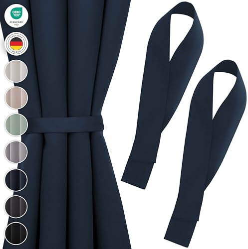 Blumtal Raffhalter für Vorhänge 2X - Vorhang Raffhalter 72x5 cm - waschbare Gardinenhalter Blickdicht - Gardinen Raffhalter für Verdunkelungsvorhänge & Gardinenschals Dunkelblau
