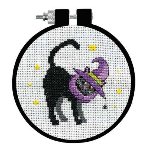 Design Works Crafts Kreuzstich Stickpackung mit Stickrahmen Schwarze Katze, Zählmuster, Multifarbig