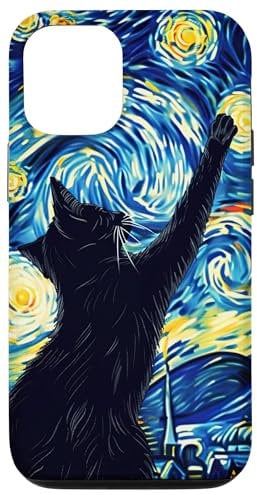 iPhone 12/12 Pro Van Gogh Style Starry Night Cute Cat Art Case