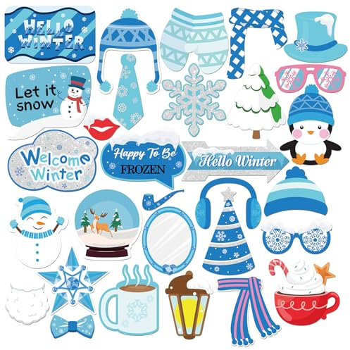 INNORU Schneeflocke Winterparty Fotoautomaten-Requisiten, Willkommen Winter Fotoshooting Winter Baby Shower Party Fotografie Requisiten Favor Let it Snow Mittelstück Sticks Dekorationen 30 Stück