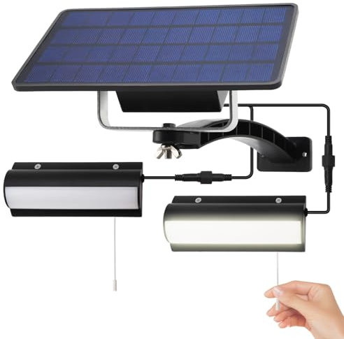 LASIEYO Solar Shed Lights with Pull Cord, 2-in-1 Solar Powered LED Shed Light Set Solar Lights with Pull Cord for Shed Hallway Barn Gazebo